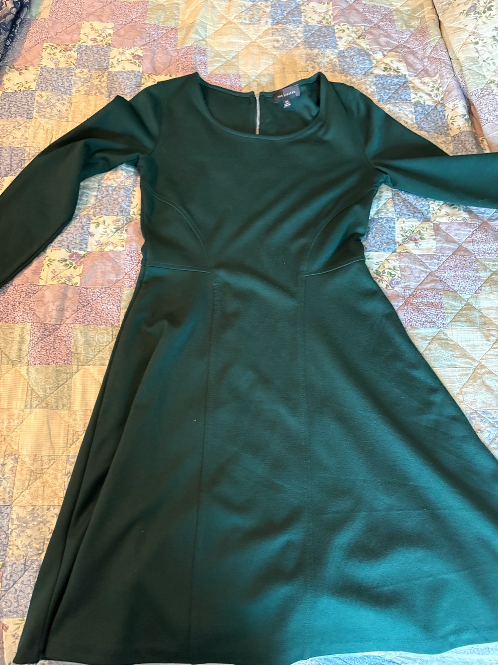 The Limited Long Sleeve Fit-and-Flare Dress in Dark Green